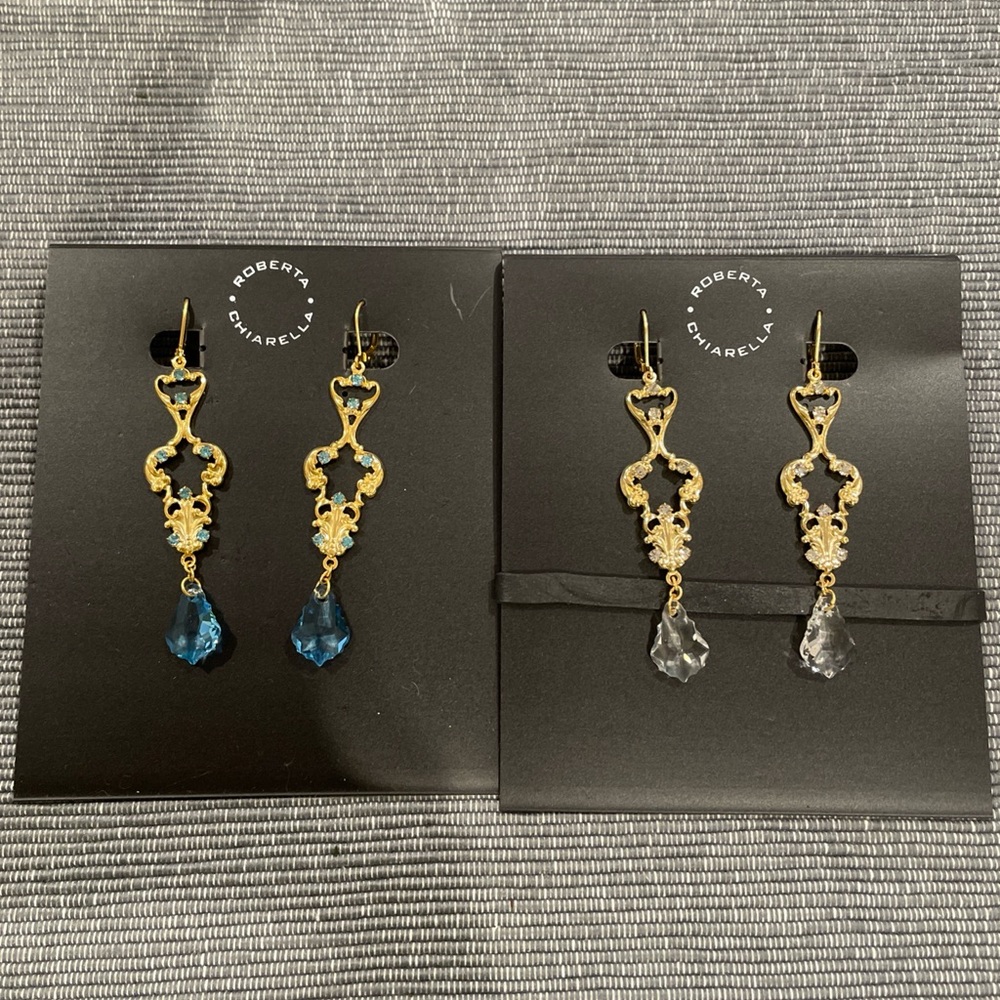 Gold and Blue Crystal Earrings
